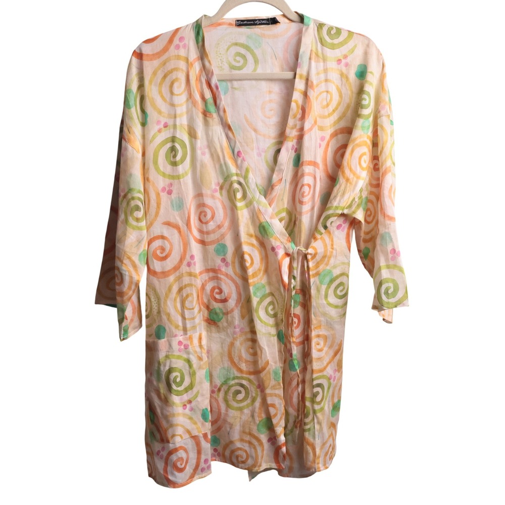 Gudrun Sjoden Swirl Print True Wrap Blouse Mini Dress Cotton Whimsical Fairy Art